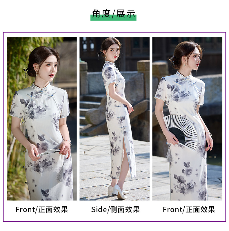 国潮长款改良旗袍2025新款玲珑麻双层年轻款女复古修身温婉江南详情3