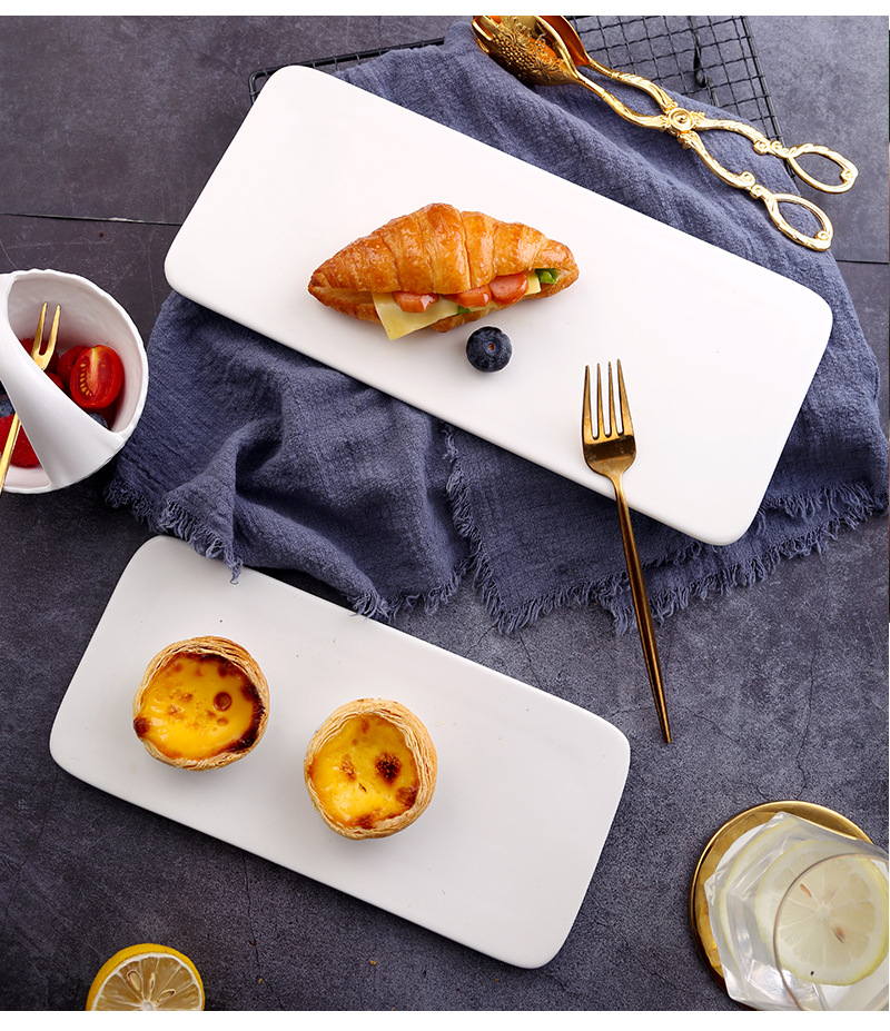 Rectangular flat plate with golden edges, pure white cake plate, dessert, sushi, snack arrangement, afternoon tea, banquet, steak plate pic 23