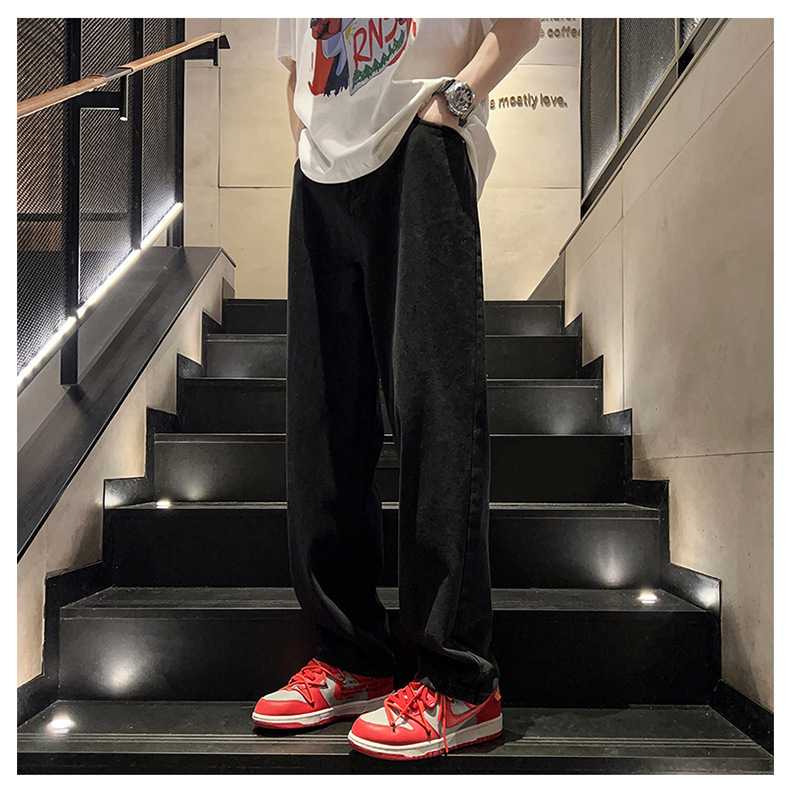 黑灰色男款春季牛仔裤港风cec宽松阔腿裤潮牌复古直筒休闲长裤子详情17