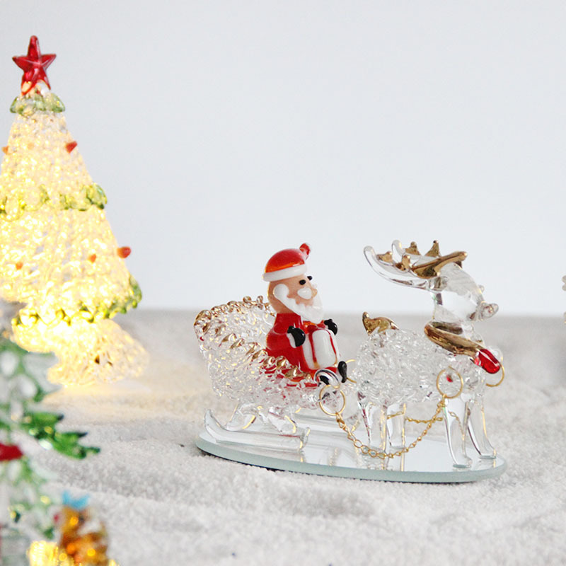 圣诞节礼物拉丝圣诞树淄博琉璃工艺品玻璃制品桌面摆件手工装饰灯详情32