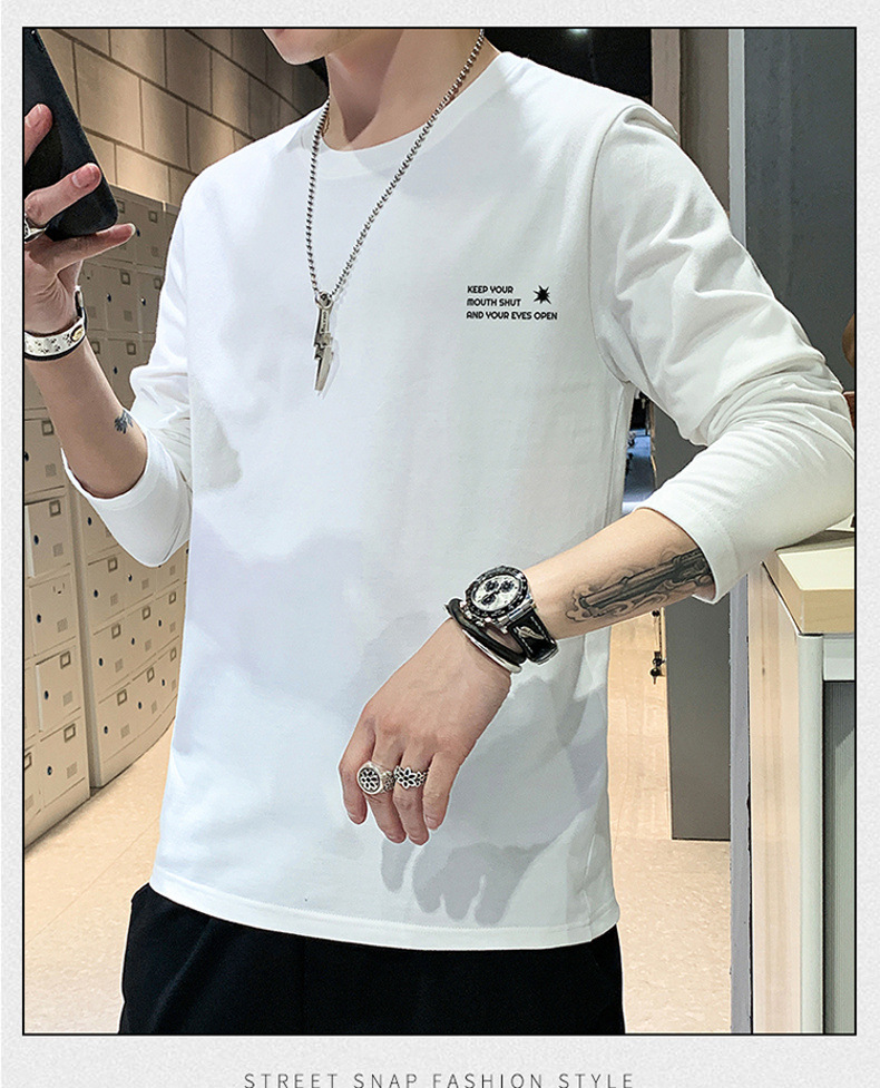新款春秋季男士长袖t恤男潮牌棉体恤男T宽松薄款卫衣上衣服男装潮详情40