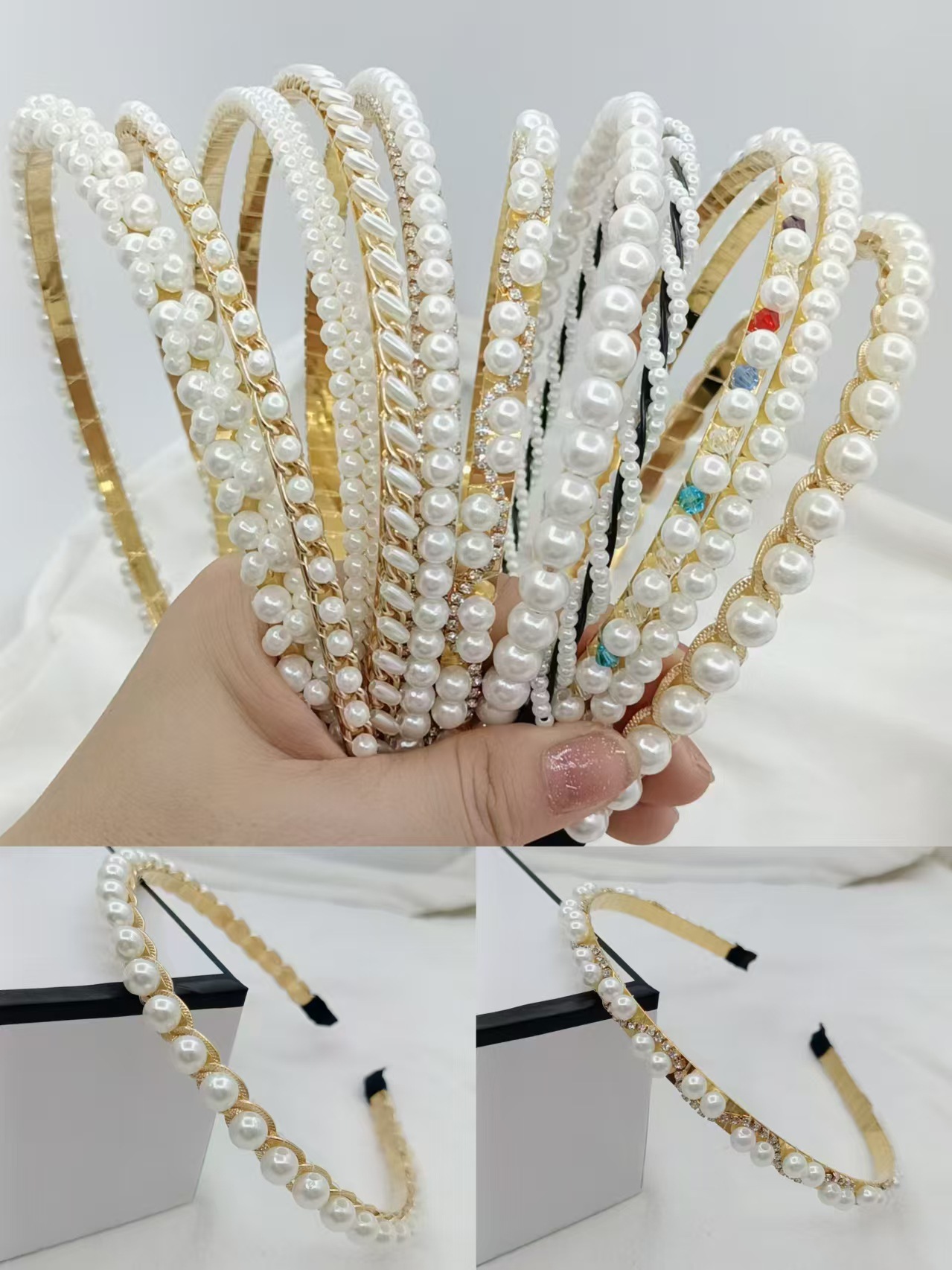 Pearl hairband for women, Super fairy French headband, hair tie, new style 2024, elegant high headband for the top of the head, external pressure hairpin headwear pic 3