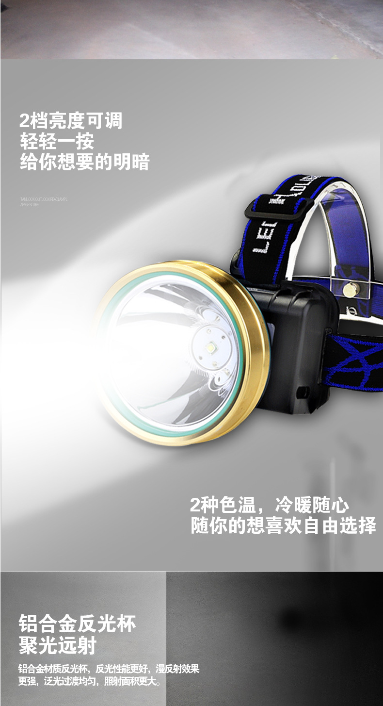厂家直销 LED强光头灯防水头戴式夜钓钓鱼灯可充电户外 感应头灯 pic 7