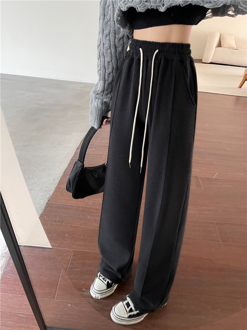 Black wide-leg pants for women in spring and autumn, high-waisted, sagging straight-leg casual pants for slimming, versatile, floor-length, fleece snowflake glutinous rice pants pic 15