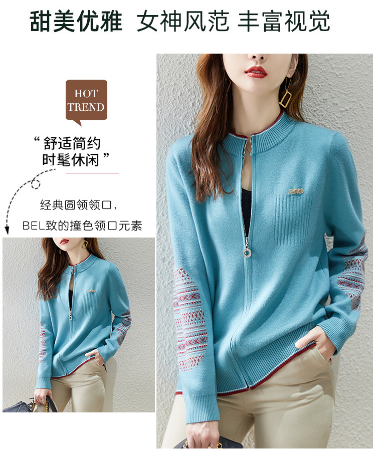 春秋装新款复古文艺加厚拉链长袖针织开衫韩版女装时尚羊毛衫外套详情4