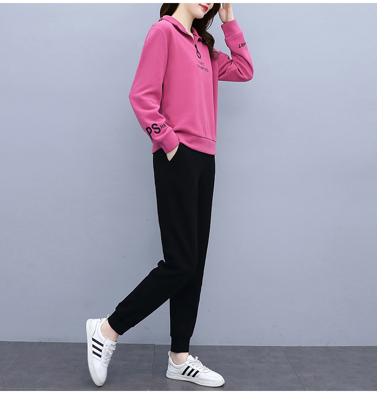 运动套装女春秋2023新款时尚立领长袖休闲跑步服女装卫衣两件套潮详情17