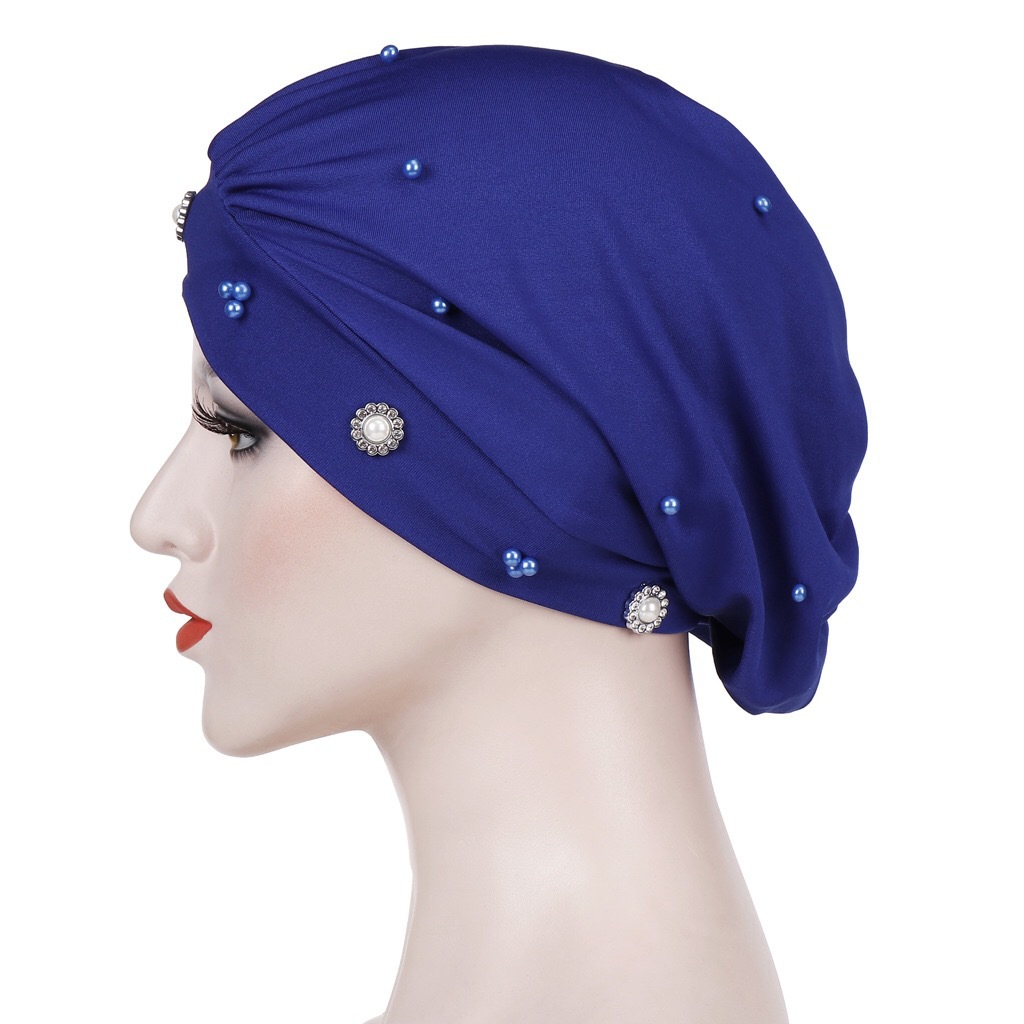 Aliexpress forehead cross-pleated small Daisy beaded headscarf cap, sleeping cap, chemotherapy cap, Muslim headscarf cap pic 3