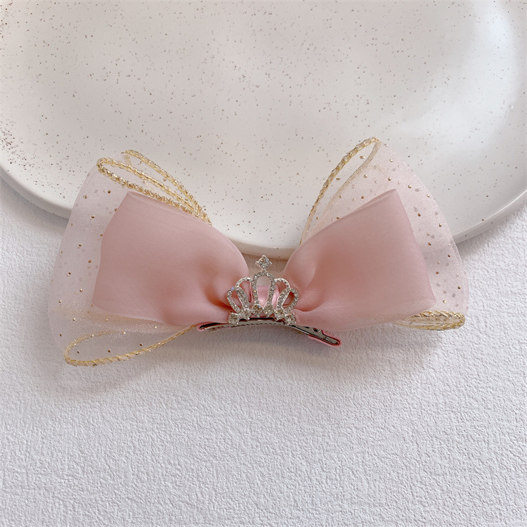 儿童粉色网纱立体蝴蝶结发夹对装边夹女童扎头发皮筋发圈头绳发饰详情5