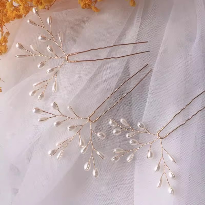 盘头发饰品新娘头饰发插针发簪子头花盘发配饰伴娘发型u型夹发卡详情3