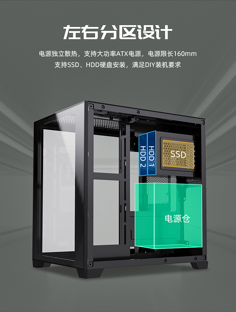 跨境台式电脑海景房主机机箱桌面迷你全景侧透电竞水冷游戏机箱详情15
