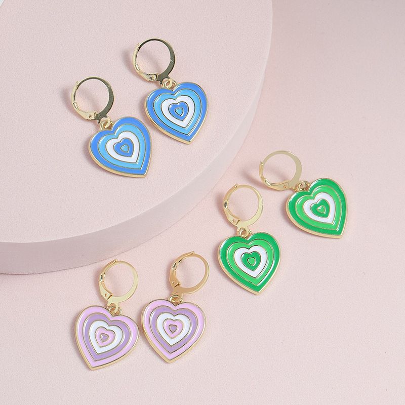 Japanese and Korean niche design sense simple oil-dripping heart-shaped earrings sweet, cute and playful graffiti color-blocking alloy earrings pic 4