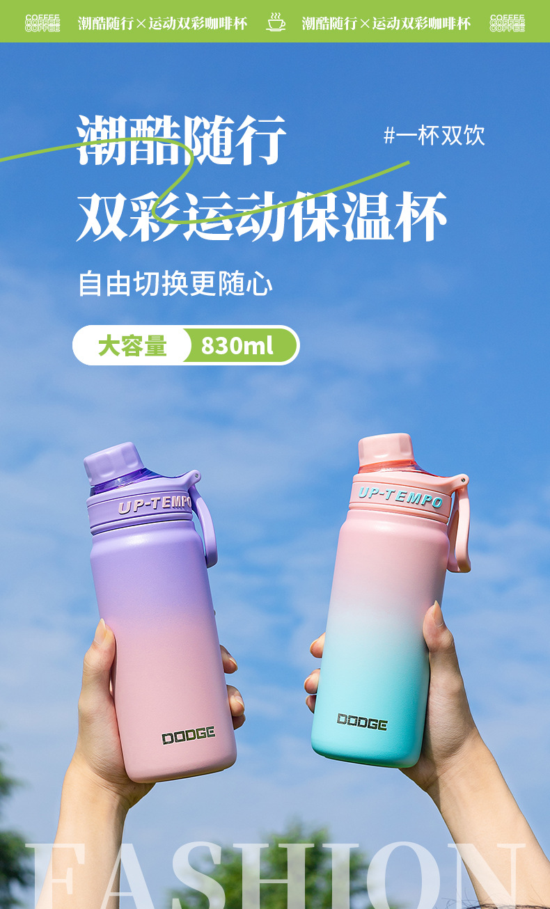 希乐道奇炫彩渐变保温杯 大容量户外 运动健身 男女学生便携水杯详情1