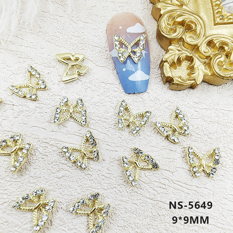 A new type of popular hollowed-out three-dimensional butterfly nail alloy accessory, mini micro-inlaid metal nail accessory, nail diamond pic 4