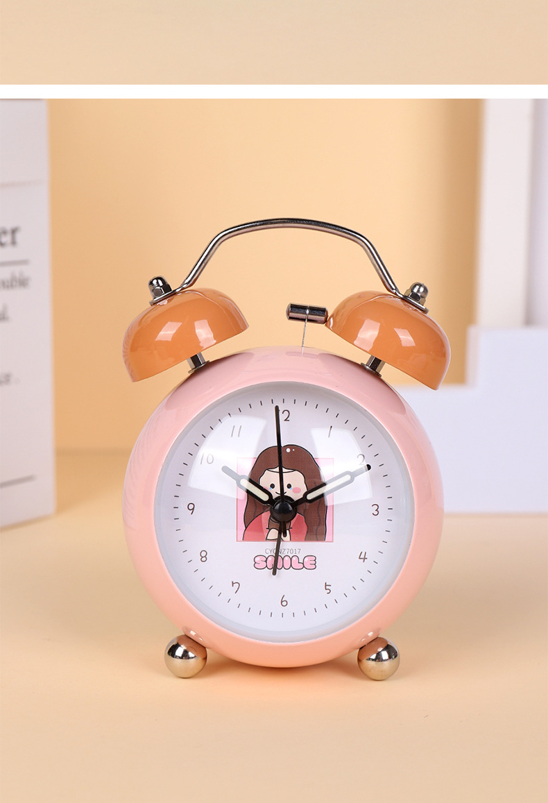 Cartoon convex 3-inch alarm clock, student multi-functional bedside clock, creative clock, bell clock with night light, small alarm clock pic 8