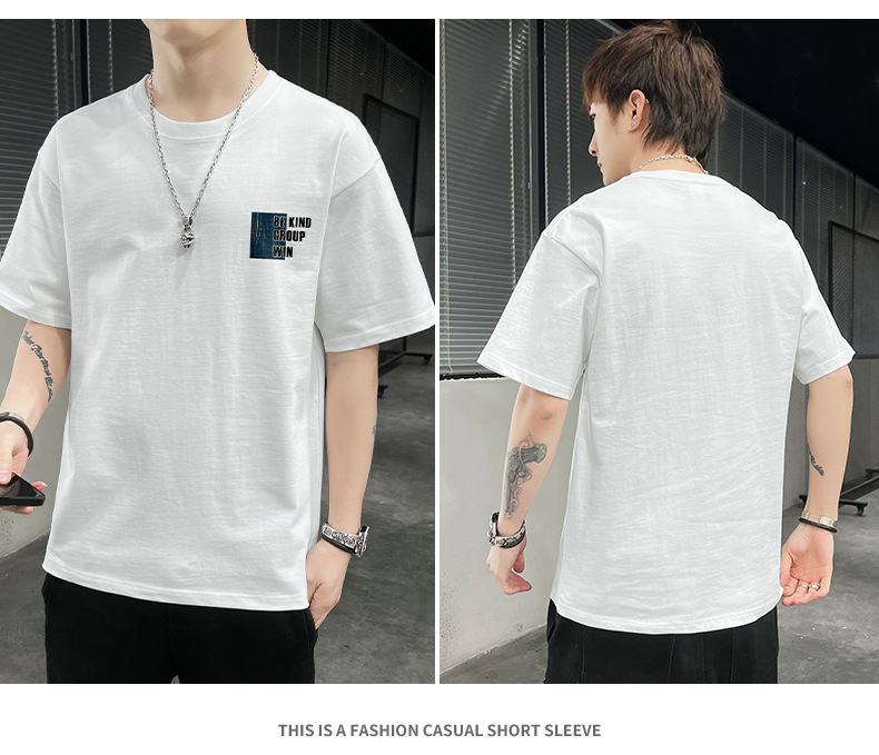 Short-sleeved T-shirt for men, 2022 Summer new Korean style trendy ins loose T-shirt, mid-sleeved cotton trendy brand, large size pic 79
