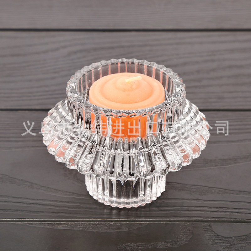 A dual-purpose glass candlestick that can be used on both sides, suitable for restaurants, bars, flying saucer candlesticks, and wedding exhibition arrangements pic 6