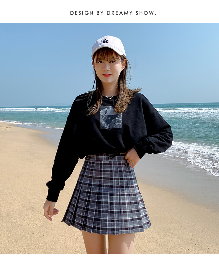 2021 New Korean-style high-waisted, slimming, versatile and anti-glare A-line checkered pleated skirt short skirt for women pic 20