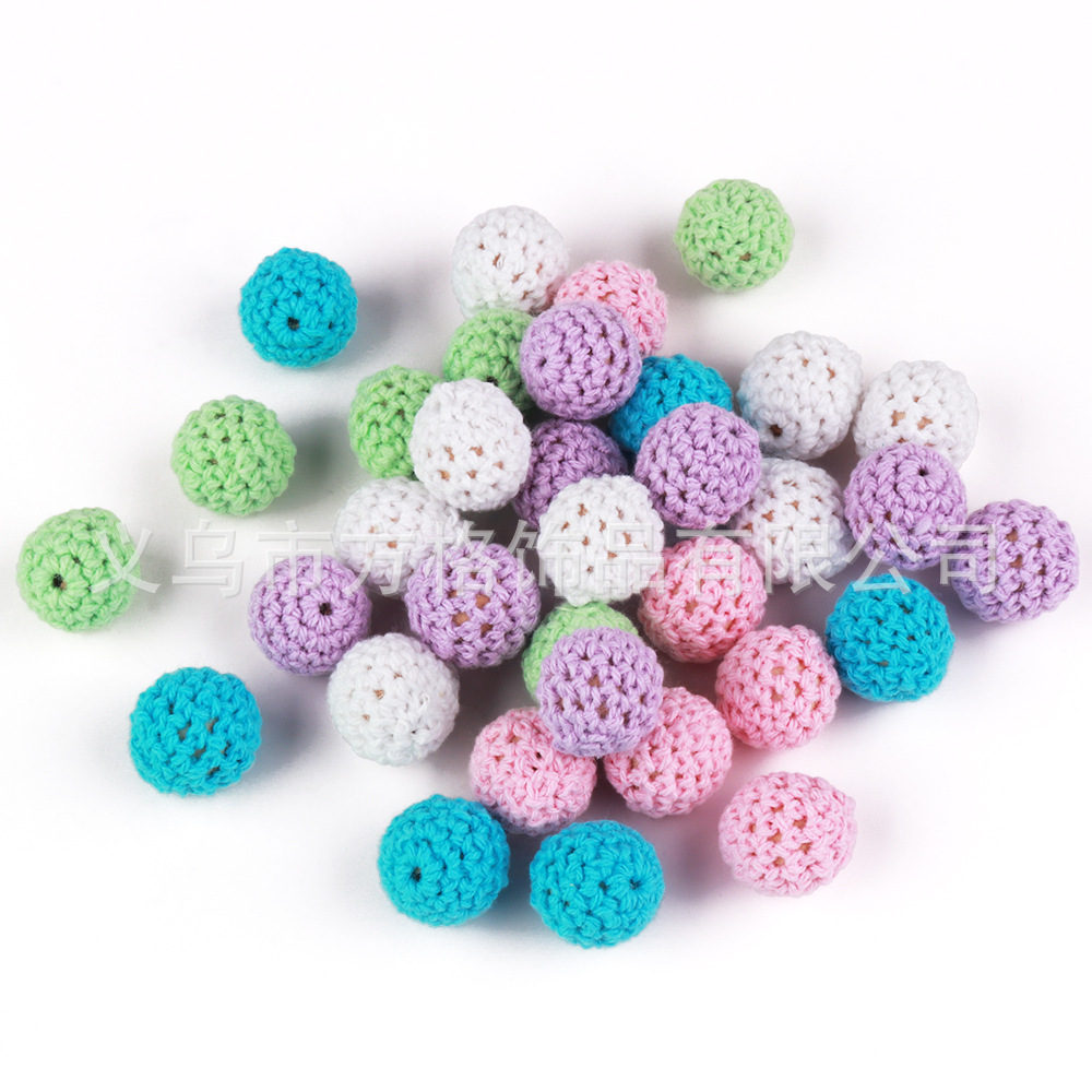 Colorful woolen wood beads, handmade crochet, woolen crochet balls, DIY teeth grinding toys, necklaces, accessories, loose beads pic 4