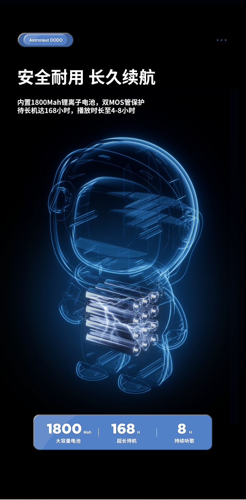 New Astronaut Bluetooth wireless smart AI speaker, computer speaker, creative gift, night light, audio clock pic 10