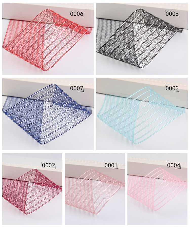 Dingxin Ribbon Wholesale: White line striped hollowed-out fish thread ribbons, DIY handcrafted bow ribbons, headwear, mesh ribbons pic 15