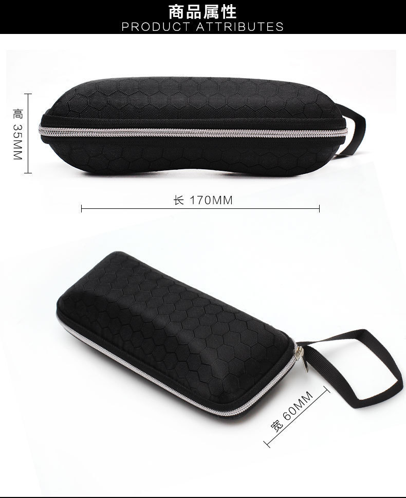 New fashionable square portable EVA zipper sunglasses case, simple and pressure-resistant black diamond-shaped zipper glasses case pic 1