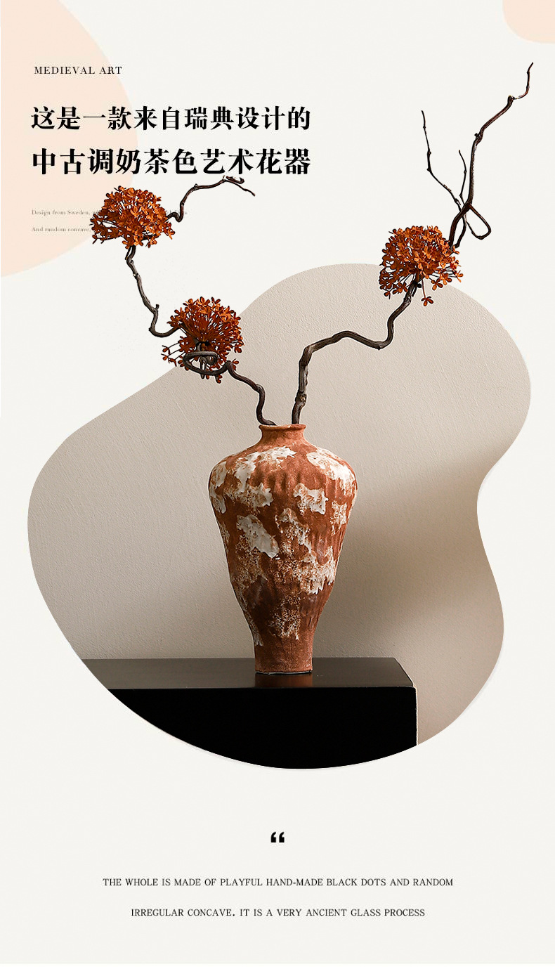 Wabi-sabi Zen-inspired ceramic vases, Japanese retro art flower arrangement wine cups, new Chinese-style tea room, entrance hall ornaments, and homestay decorations pic 3