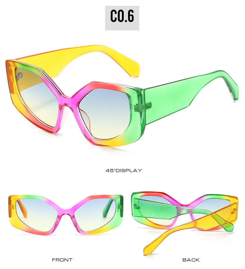 2023跨境新款猫眼太阳镜 欧美亚马逊新品热款个性炫彩彩虹色墨镜详情12