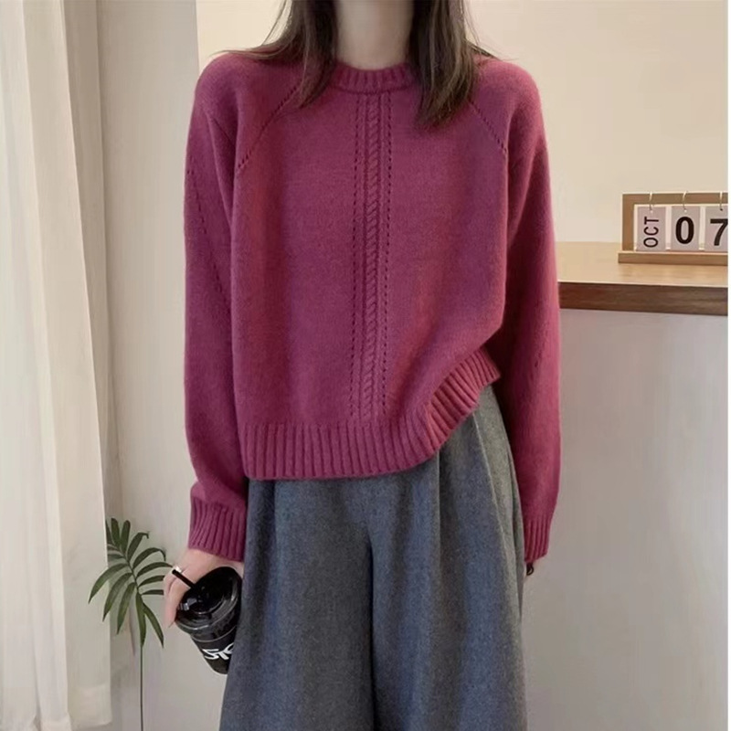 韩版时尚圆领秋冬麻花宽松显瘦柔软纯色套头长袖毛衣女百搭秋上衣详情40