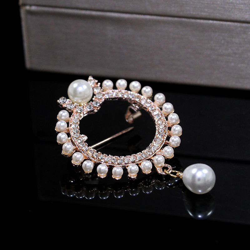 韩国新款高档珍珠胸针时尚风胸花水钻个性丝巾扣蝴蝶别针批发详情21