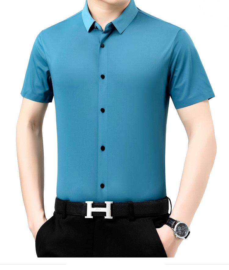 Verano 2024 nuevo negocio morera seda manga corta camisa de hombre de mediana edad verano casual vestido formal sin marcas camisas de hombre pic 28