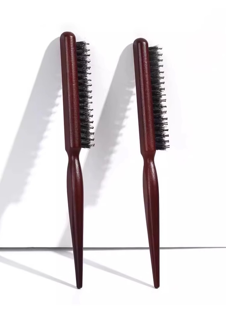 Pig bristle narrow-toothed hair comb, three-row hair-beating comb, fluffy style, long-handled makeup, pointed tail, updo, and curly hair comb pic 11