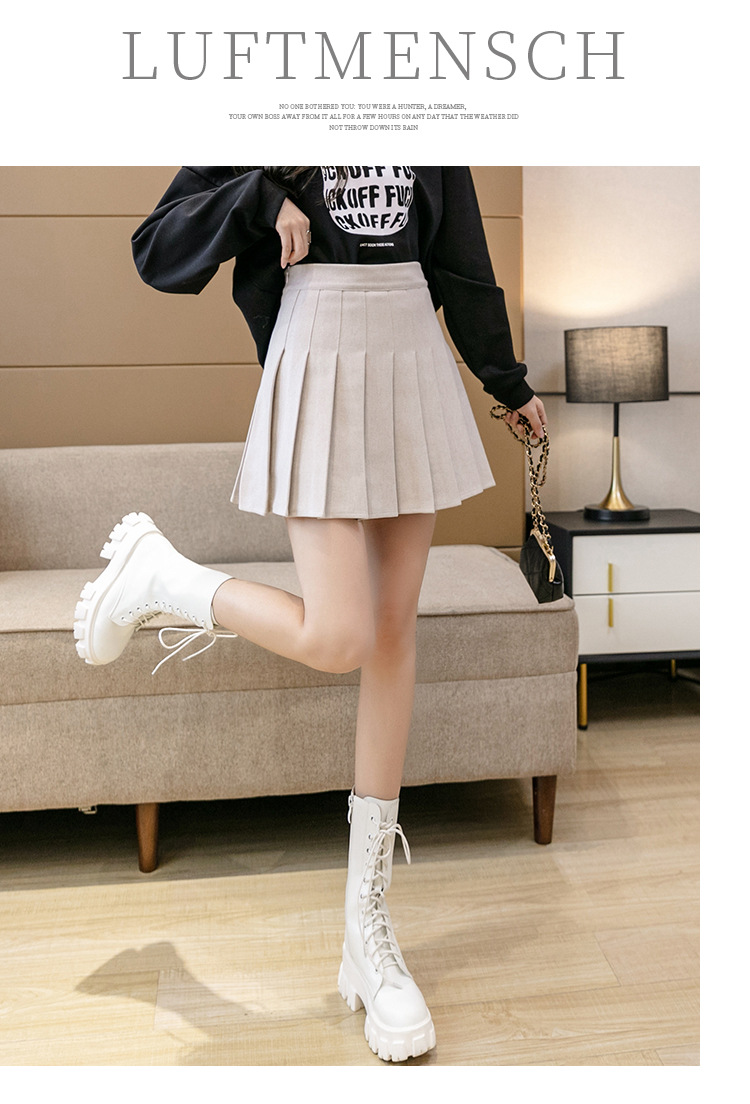 New pleated skirt for women in autumn and winter, small high-waisted Korean-style A-line skirt, slimming, large plaid half skirt, woolen short skirt pic 57