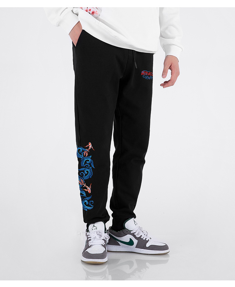 男士裤子黑色卫裤国潮宽松刺绣束脚裤休闲裤运动裤潮详情17