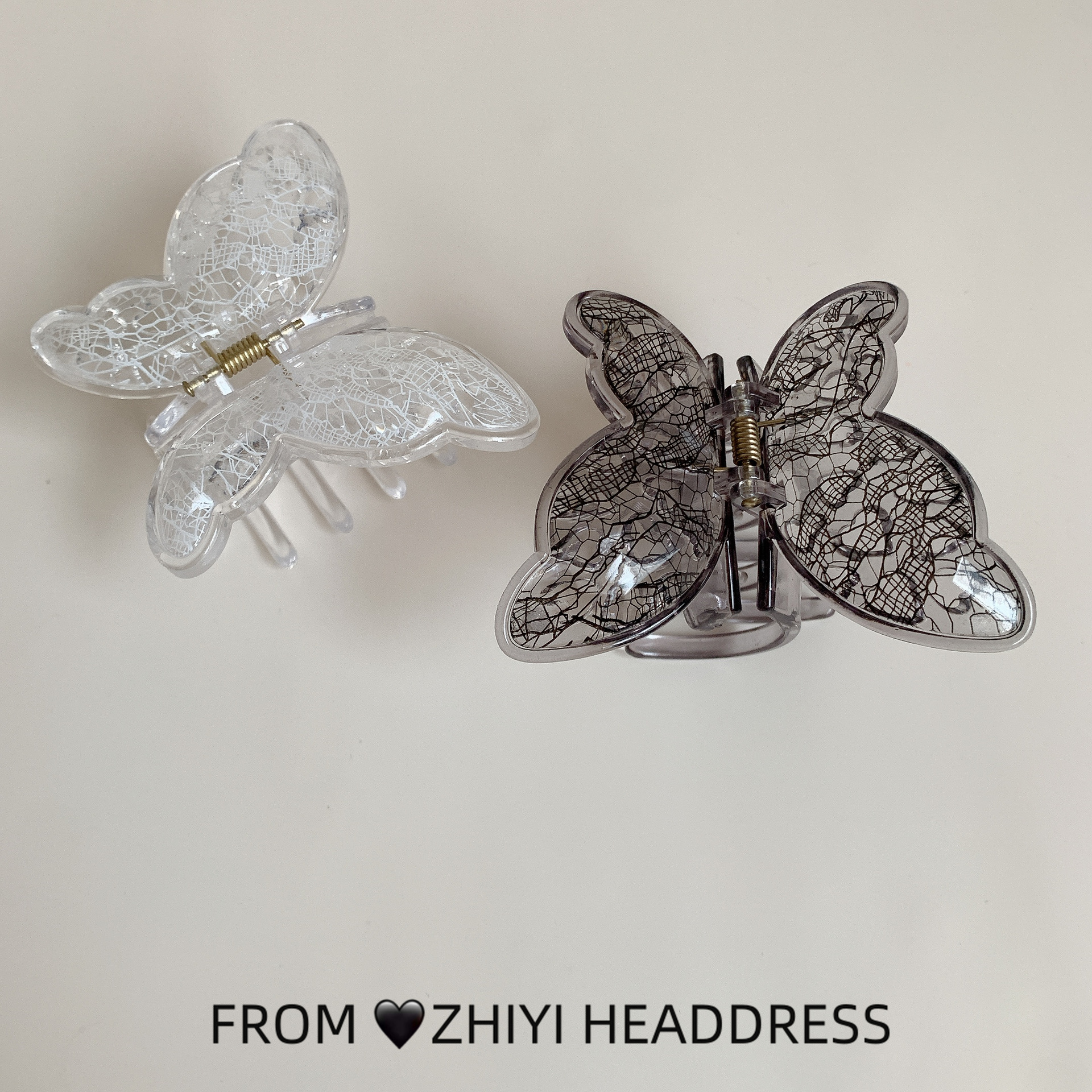 Retro lace butterfly hair clips for women, half-tied hair at the back of the head, high-end shark clips, new small scratch-clip headwear and hair accessories pic 2