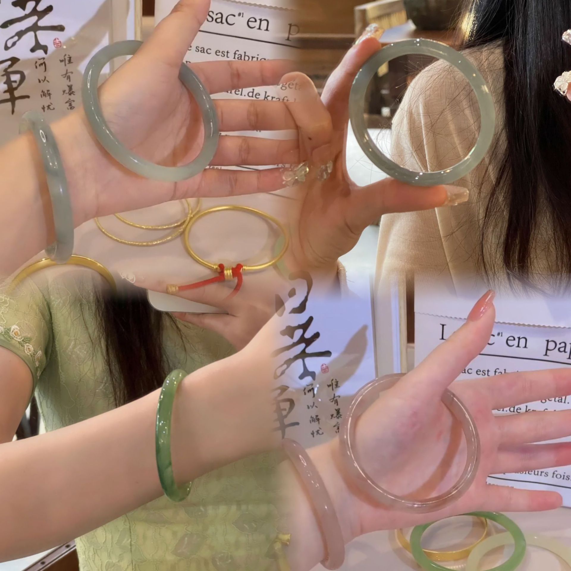 Raspberry sparkling water bracelet, glass imitation jade, Chinese style round bar 8mm beauty bar jingle bracelet, ice-transparent Hanfu to match. pic 5