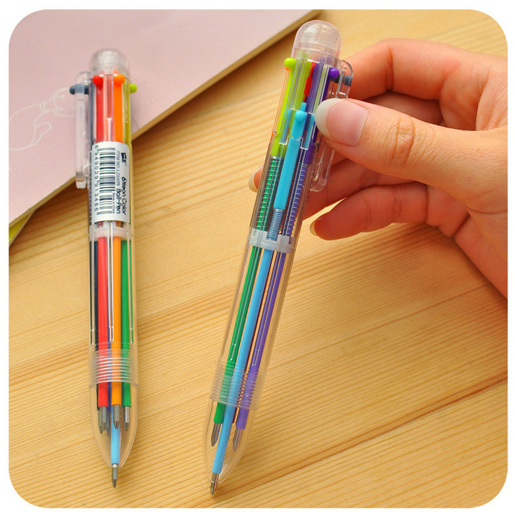 Creative and cute cartoon multi-color ballpoint pens, press pens, colorful personalized oil pens, stationery, 6-color pens wholesale pic 1