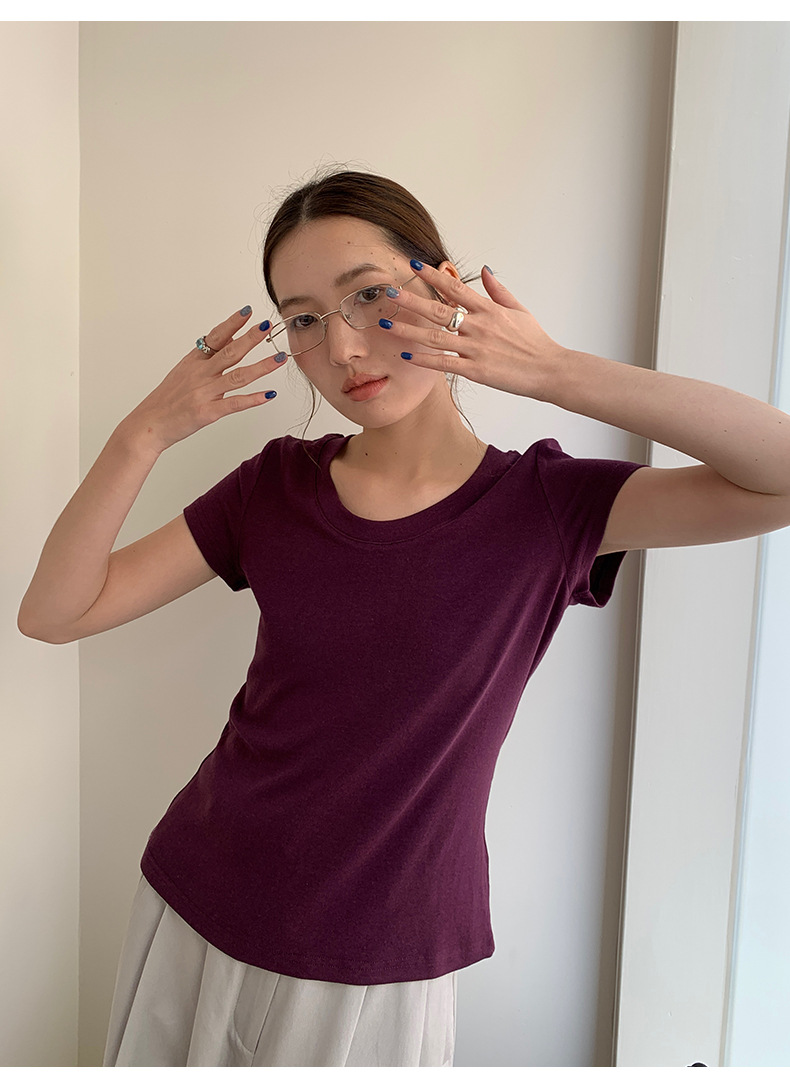 【11 Colors 】 Basic round-neck short-sleeved T-shirt for women 2025 Spring/Summer New simple and versatile solid color top T003 pic 55
