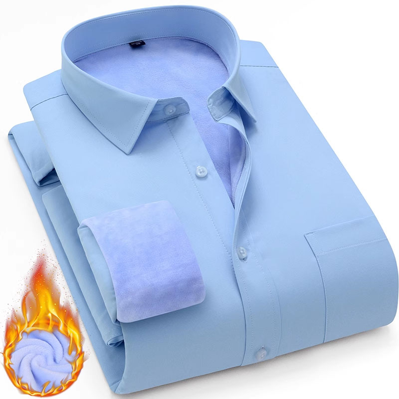 Brand fleece long-sleeved shirts for men, warm and thick for autumn and winter, middle-aged white inch shirts, professional formal work shirts pic 32