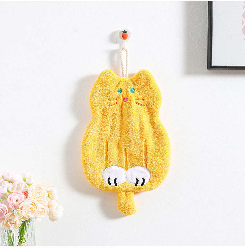 厨房国潮卫生间儿童卡通擦手巾吸水毛巾猫咪珊瑚绒方巾儿童可挂擦手布详情11