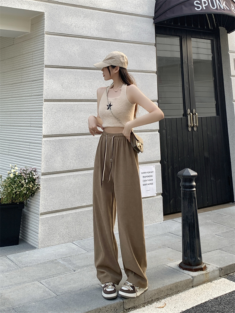Corduroy ultra-fine corduroy wide-leg pants for women, new autumn style double drawstring smiling face belt casual pants, high-waisted straight-leg pants pic 4