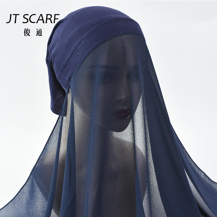 26色纯色人棉小帽加人棉长巾套装 丝光棉头巾一体套搭配详情7