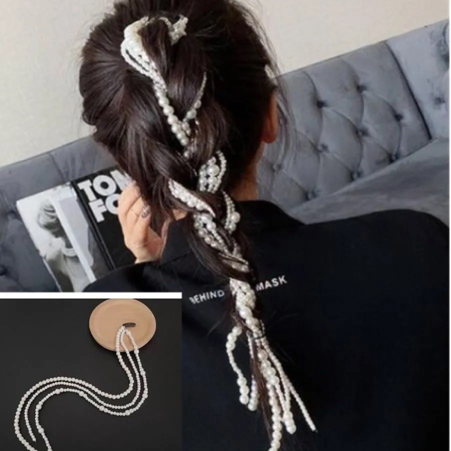 Pearl braided hair rope chain, parallel universe encounter you, the same style hair accessory as Yang Chaoyue, dreadlock bow headwear, hair clip pic 5