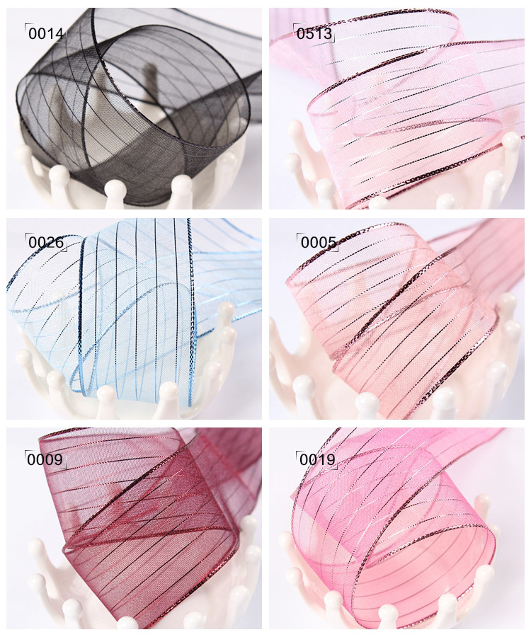 Wholesale of Dingxin bright silk striped ribbons, DIY handmade hair accessories, bouquets, packaging, transparent snow gauze ribbons, bows and colorful ribbons pic 13