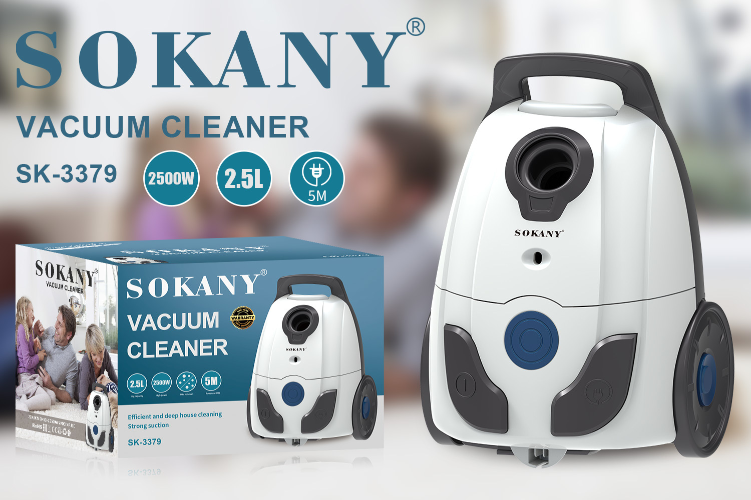 Cross-border Sokany3379 vacuum cleaner, 2500W household portable vacuum cleaner, dust and mite removal wired vacuum cleaner pic 2