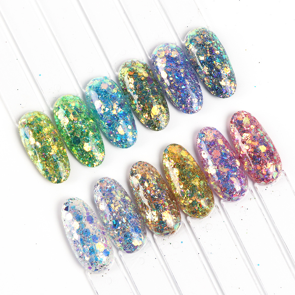 Nail polish glitter with 12 grids, iridescent glitter sheets, mermaid mixed pieces, and nail sequin decoration pic 4
