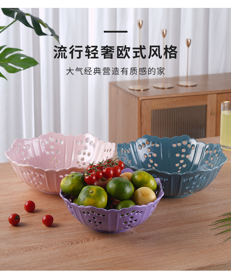 Fashionable octagonal hole hollowed-out Chenjing best-selling melamine fruit plate, imitation porcelain creative fruit basket, kitchen draining basket, vegetable basket pic 21