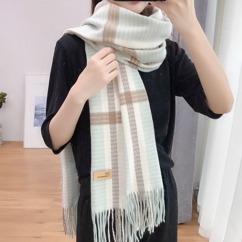 Korean-style thickened beauty line checkered scarf for women, long and warm printed faux cashmere tassel scarf shawl for autumn and winter pic 31