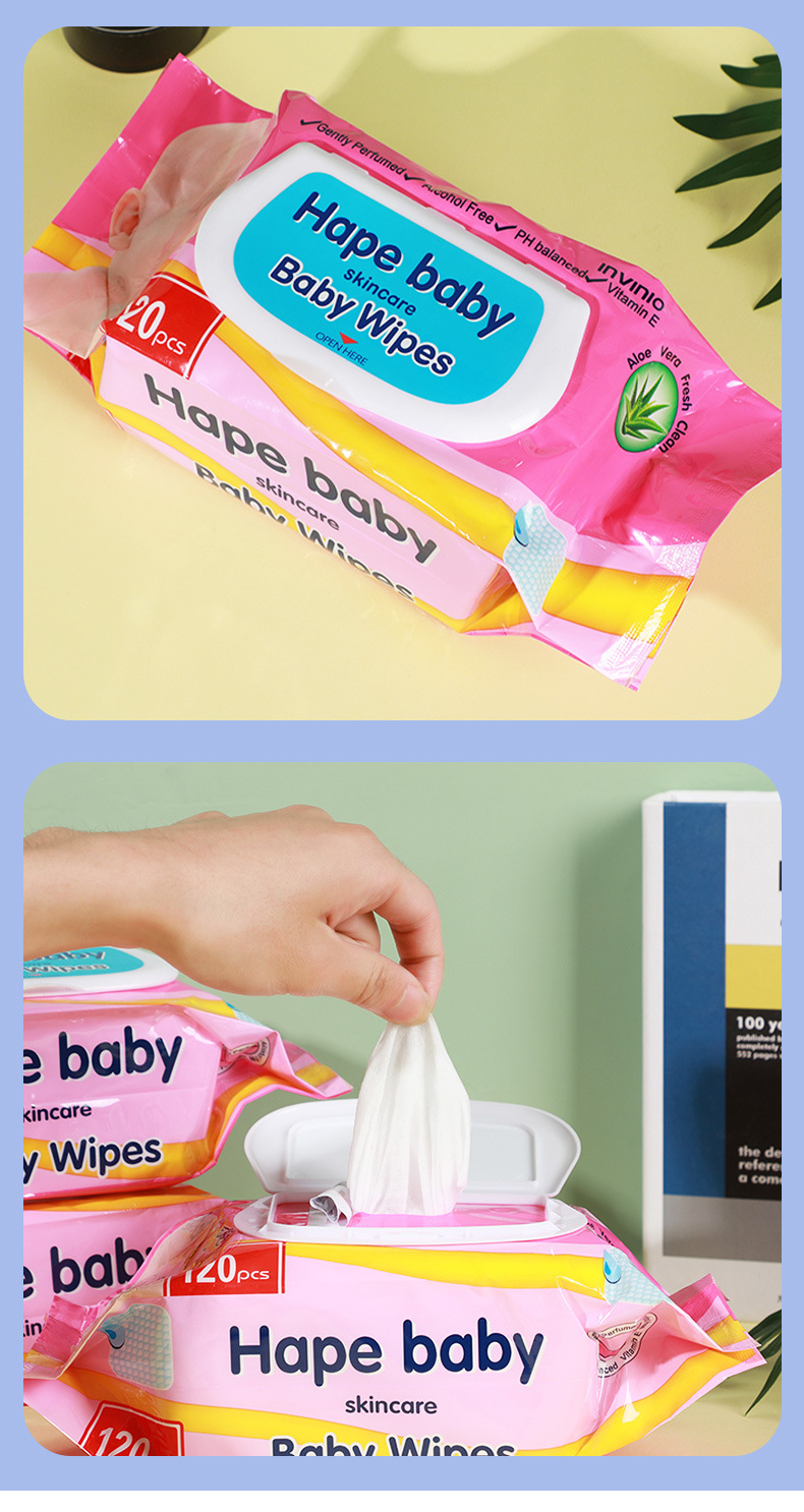 婴儿宝宝手口湿巾 擦拭屁屁清洁一次性湿纸巾120片家庭袋装湿巾详情11