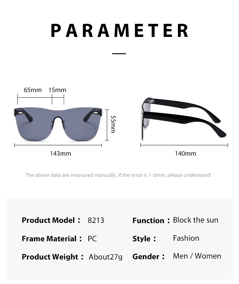 8213 Frameless one-piece lens sunglasses for men and women, cycling, sports and fashion, European and American cross-border Amazon UV400 trend pic 8