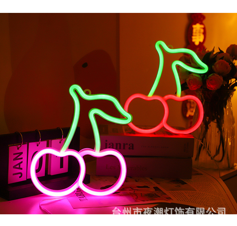 New cross-border LED neon lights in the shape of cherry fruits, night lights and creative bedroom decorative lights are directly supplied by the manufacturer pic 6